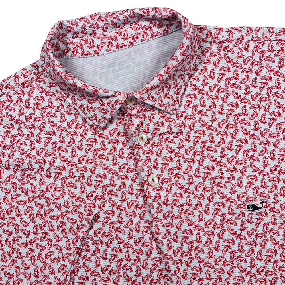 Vineyard Vines Polo Shirt Mens Large Red Lobster Sankaty Performance *Flaws